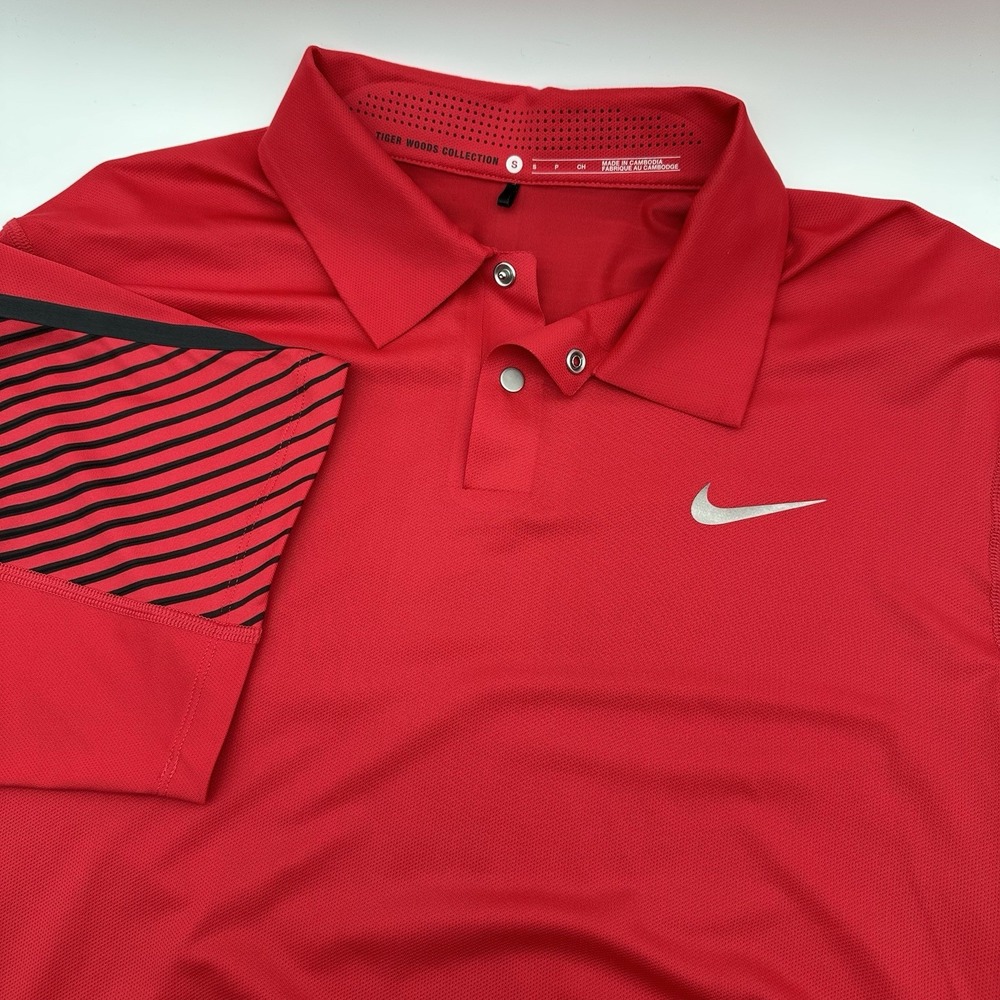 NIKE x TIGER WOODS Collection Sz S Sunday Red Snap Polo Shirt Dri-Fit Mens Golf